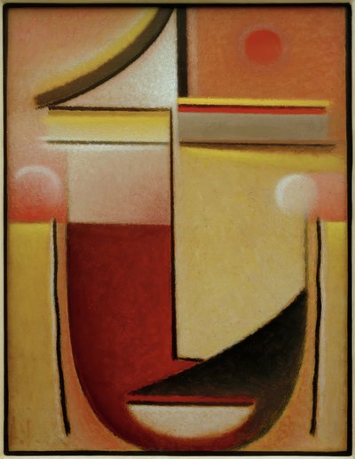 Abstract Hoofd: Rood-Wit-Goud door Alexej von Jawlensky